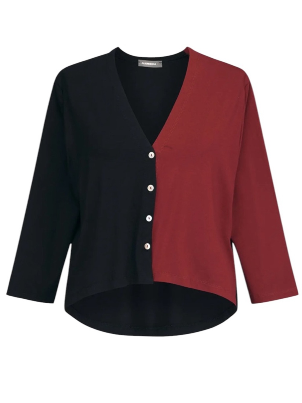Alembika Colorblock Crop Cardigan Plum Red Black Size 4 US 12-14 NWT